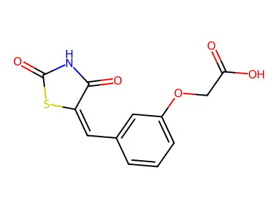 2-[3-[(2,4-Dioxo-1,3-thiazolidin-5-ylidene)methyl]phenoxy]acetic acid structure