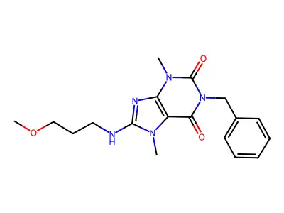 1-benzyl-8-((3-methoxypropyl)amino)-3,7-dimethyl-1H-purine-2,6(3H,7H)-dione structure