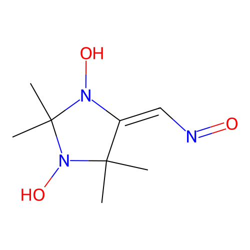 (5E)-1,3-dihydroxy-2,2,4,4-tetramethyl-5-(nitrosomethylidene)imidazolidine structure
