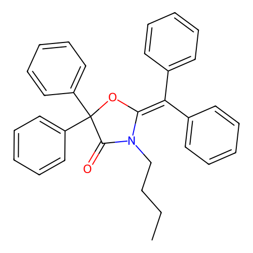 2-Benzhydrylidene-3-butyl-5,5-diphenyl-1,3-oxazolidin-4-one structure