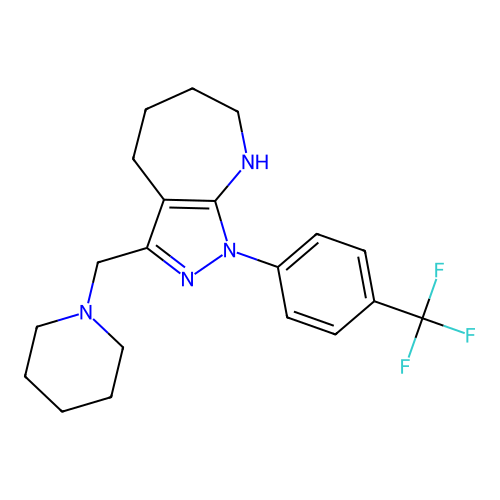 3-(piperidin-1-ylmethyl)-1-[4-(trifluoromethyl)phenyl]-4,5,6,7-tetrahydro-2H-pyrazolo[3,4-b]azepine structure