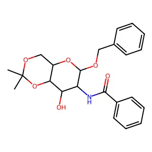 N-(8-hydroxy-2,2-dimethyl-6-phenylmethoxy-4,4a,6,7,8,8a-hexahydropyrano[3,2-d][1,3]dioxin-7-yl)benzamide structure
