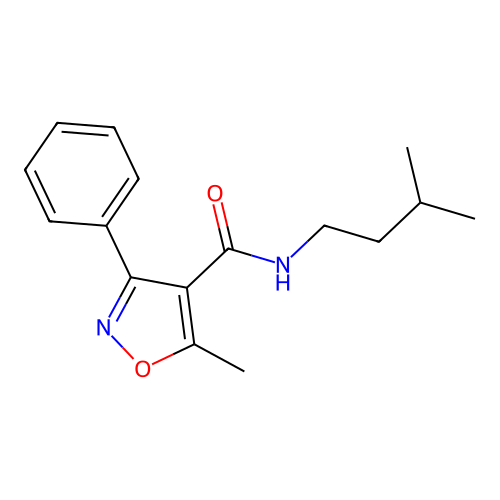 5-methyl-N-(3-methylbutyl)-3-phenyl-1,2-oxazole-4-carboxamide structure