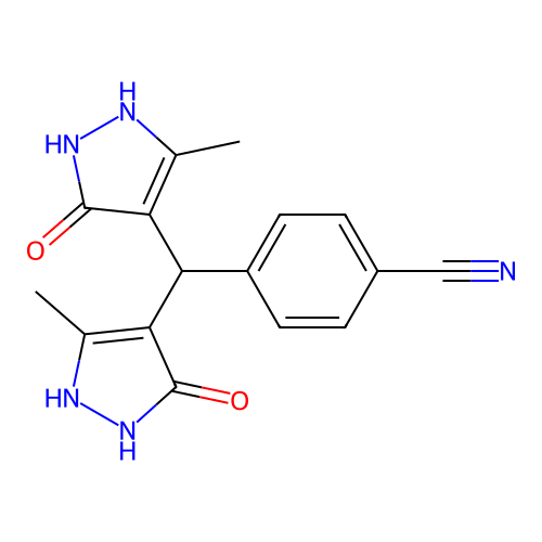 4-[bis(5-hydroxy-3-methyl-1H-pyrazol-4-yl)methyl]benzonitrile structure