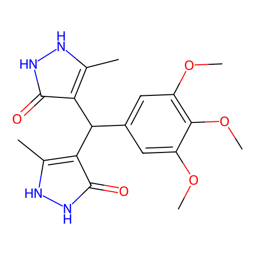 4,4'-[(3,4,5-trimethoxyphenyl)methanediyl]bis(3-methyl-1H-pyrazol-5-ol) structure