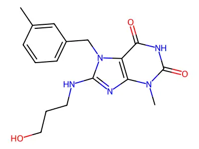 8-(3-Hydroxypropylamino)-3-methyl-7-[(3-methylphenyl)methyl]purine-2,6-dione structure
