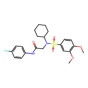 2-[cyclohexyl-(3,4-dimethoxyphenyl)sulfonylamino]-N-(4-fluorophenyl)acetamide structure
