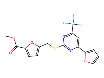 Methyl 5-({[4-(2-furyl)-6-(trifluoromethyl)-2-pyrimidinyl]thio}methyl)-2-furoate structure