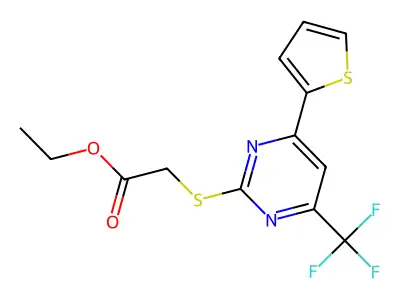 Ethyl {[4-(2-thienyl)-6-(trifluoromethyl)-pyrimidin-2-yl]thio}acetate structure