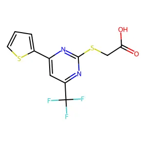 2-((4-(Thiophen-2-yl)-6-(trifluoromethyl)pyrimidin-2-yl)thio)acetic acid structure