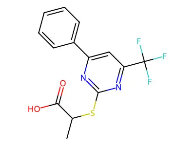 2-{[4-Phenyl-6-(trifluoromethyl)pyrimidin-2-yl]-thio}propanoic acid structure