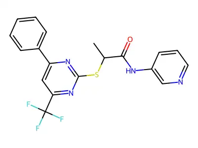 2-[4-phenyl-6-(trifluoromethyl)pyrimidin-2-yl]sulfanyl-N-pyridin-3-ylpropanamide structure