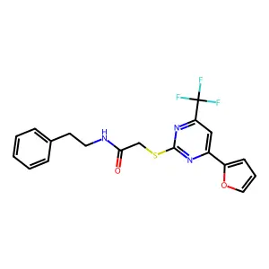 2-(4-Furan-2-yl-6-trifluoromethyl-pyrimidin-2-ylsulfanyl)-N-phenethyl-acetamide structure