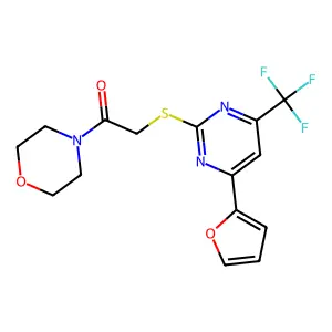 2-((4-(Furan-2-yl)-6-(trifluoromethyl)pyrimidin-2-yl)thio)-1-morpholinoethanone structure