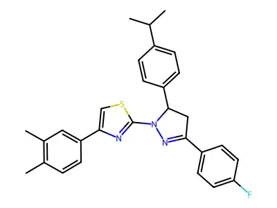 4-(3,4-dimethylphenyl)-2-[5-(4-fluorophenyl)-3-(4-propan-2-ylphenyl)-3,4-dihydropyrazol-2-yl]-1,3-thiazole structure