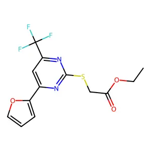 Ethyl 2-[4-(2-furyl)-6-(trifluoromethyl)pyrimidin-2-ylthio]acetate structure