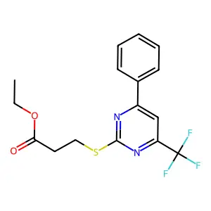 Ethyl 3-{[4-phenyl-6-(trifluoromethyl)pyrimidin-2-yl]thio}propanoate structure