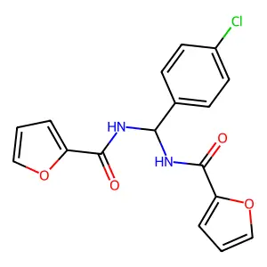 N,N'-[(4-chlorophenyl)methanediyl]difuran-2-carboxamide structure