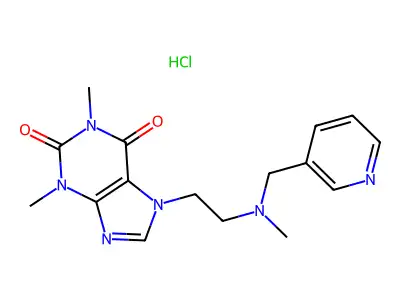 1H-Purine-2,6-dione, 3,7-dihydro-1,3-dimethyl-7-(2-(methyl(3-pyridinylmethyl)amino)ethyl)-, monohydrochloride structure