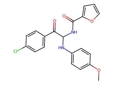 N-[2-(4-chlorophenyl)-1-[(4-methoxyphenyl)amino]-2-oxoethyl]furan-2-carboxamide structure
