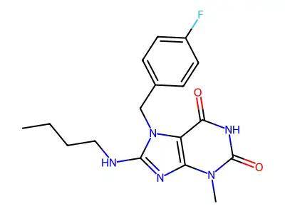 8-(butylamino)-7-(4-fluorobenzyl)-3-methyl-1H-purine-2,6(3H,7H)-dione structure