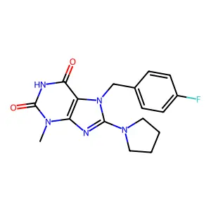 7-[(4-Fluorophenyl)methyl]-3-methyl-8-pyrrolidin-1-ylpurine-2,6-dione structure