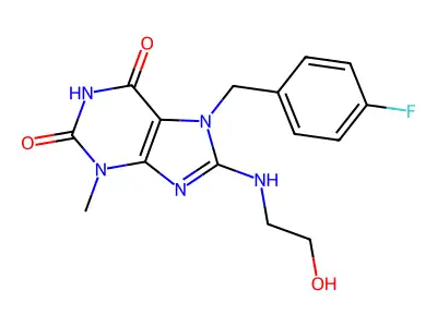 7-[(4-Fluorophenyl)methyl]-8-(2-hydroxyethylamino)-3-methylpurine-2,6-dione structure