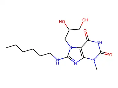 7-(2,3-Dihydroxypropyl)-8-(hexylamino)-3-methylpurine-2,6-dione structure