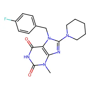 7-[(4-Fluorophenyl)methyl]-3-methyl-8-piperidin-1-ylpurine-2,6-dione structure