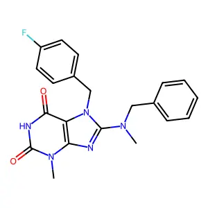 8-(benzyl(methyl)amino)-7-(4-fluorobenzyl)-3-methyl-1H-purine-2,6(3H,7H)-dione structure