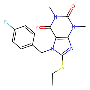 8-(ethylthio)-7-(4-fluorobenzyl)-1,3-dimethyl-1H-purine-2,6(3H,7H)-dione structure