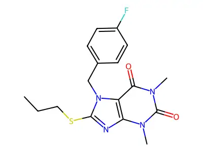 7-(4-fluorobenzyl)-1,3-dimethyl-8-(propylthio)-1H-purine-2,6(3H,7H)-dione structure