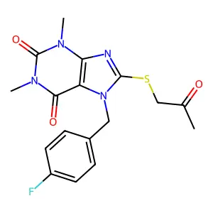 7-(4-fluorobenzyl)-1,3-dimethyl-8-((2-oxopropyl)thio)-1H-purine-2,6(3H,7H)-dione structure
