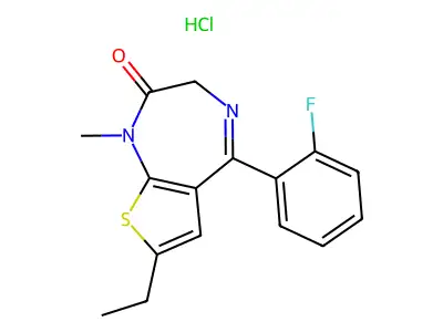 2H-Thieno(2,3-e)(1,4)diazepin-2-one, 1,3-dihydro-7-ethyl-5-(o-fluorophenyl)-1-methyl-, hydrochloride structure