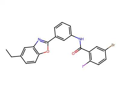 5-bromo-N-[3-(5-ethyl-1,3-benzoxazol-2-yl)phenyl]-2-iodobenzamide structure