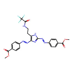 Methyl 4-[2-(4-{(E)-[4-(methoxycarbonyl)phenyl]diazenyl}-5-[2-(2,2,2-trifluoroacetamido)ethyl]-2H-imidazol-2-ylidene)hydrazinyl]benzoate structure