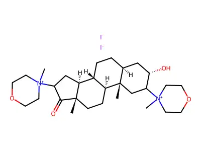 3-Hydroxy-2,16-bis(4-methylmorpholin-4-ium-4-yl)androstan-17-one diiodide structure