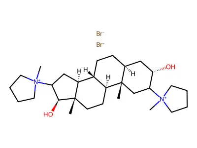 2,16-Bis(1-methylpyrrolidin-1-ium-1-yl)androstane-3,17-diol dibromide structure
