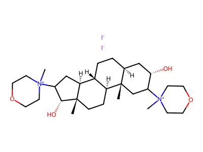Morpholinium, 4,4'-(3-alpha,17-alpha-dihydroxy-5-alpha-androstan-2-beta,16-beta-ylene)bis(4-methyl-, diiodide structure