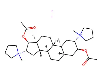 3,17-Bis(acetyloxy)-2,16-bis(1-methylpyrrolidin-1-ium-1-yl)androstane diiodide structure