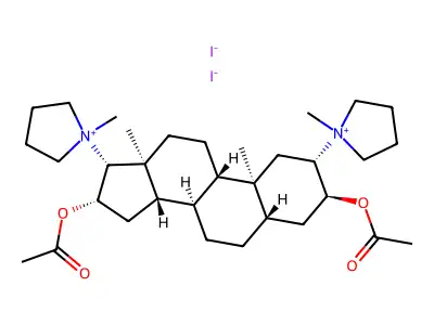 3,16-Bis(acetyloxy)-2,17-bis(1-methylpyrrolidin-1-ium-1-yl)androstane diiodide structure