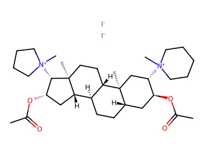 Piperidinium, 1-(3-alpha,16-beta-dihydroxy-17-beta-(1-methylpyrrolidinio)-5-alpha-androstan-2-beta-yl)-1-methyl-, diiodide, diacetate (ester) structure