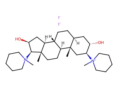 2,17-Bis(1-methylpiperidin-1-ium-1-yl)androstane-3,16-diol diiodide structure