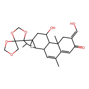 11-hydroxy-2-(hydroxymethylidene)-6,10,13,16-tetramethyl-1,8,9,10,11,12,13,14,15,16-decahydrodispiro[cyclopenta[a]phenanthrene-17,4'-[1,3]dioxolane-5',4''-[1,3]dioxolan]-3(2h)-one structure