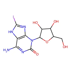 6-amino-3-[3,4-dihydroxy-5-(hydroxymethyl)oxolan-2-yl]-8-iodo-7H-purin-2-one structure