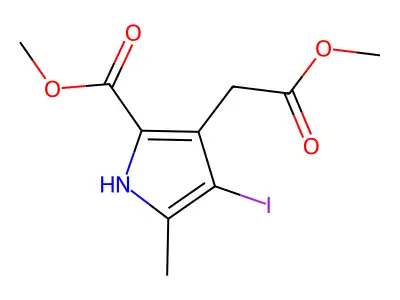 methyl 4-iodo-3-(2-methoxy-2-oxoethyl)-5-methyl-1H-pyrrole-2-carboxylate structure