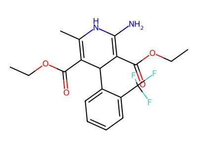 Ethyl 2-amino-6-methyl-4-(2-trifluoromethylphenyl)-1,4-dihydropyridine-3,5-dicarboxylate structure