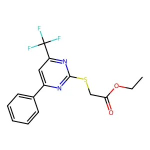 (4-Phenyl-6-trifluoromethyl-pyrimidin-2-ylsulfanyl)-acetic acid ethyl ester structure