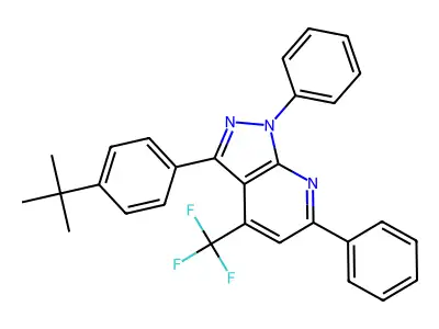 3-(4-tert-butylphenyl)-1,6-diphenyl-4-(trifluoromethyl)-1H-pyrazolo[3,4-b]pyridine structure