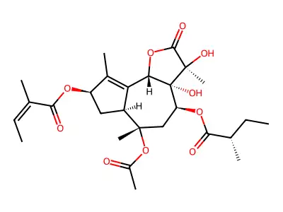 (3S,3aR,4S,6S,6aS,8R,9bS)-6-(Acetyloxy)-2,3,3a,4,5,6,6a,7,8,9b-decahydro-3,3a-dihydroxy-3,6,9-trimethyl-4-[(2S)-2-methyl-1-oxobutoxy]-2-oxoazuleno[4,5-b]furan-8-yl (2Z)-2-methyl-2-butenoate structure